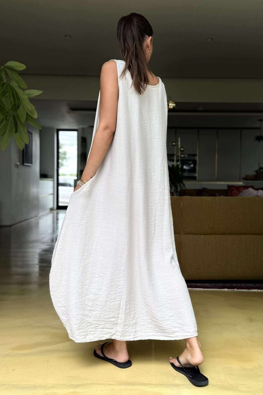 Made in Italy Aster Pocketed Cocoon Dress Stone
